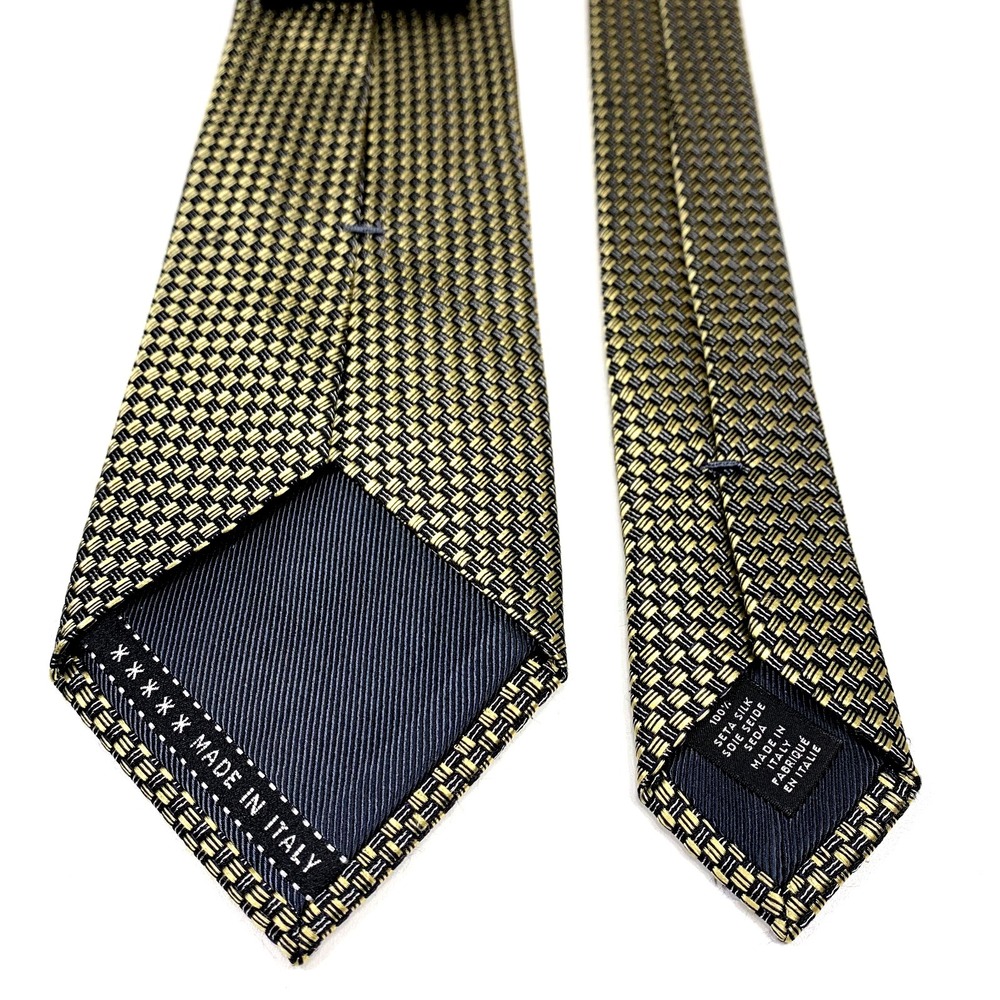 Ermenegildo Zegna Mens Luxury Tie Bronze w/ Black Basket Weave Design Silk‎ - Picture 4 of 5